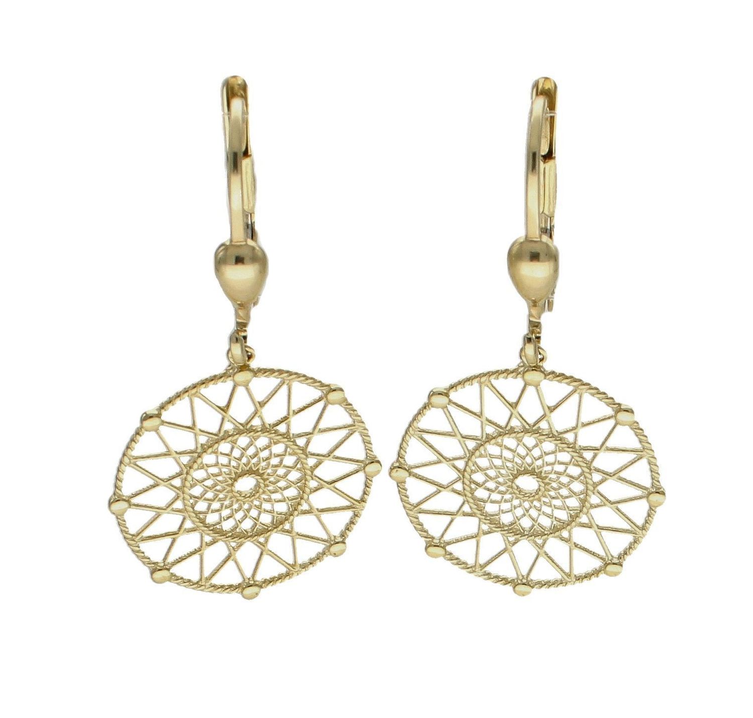 Złote kolczyki 333 ażurowe kółko KL 11048 333. Eleganckie, złote kolczyki 333 ażurowe kółka. Kolczyki zostały wykonane z żółtego złota próby 333 o wadze około 2,11 g oraz długości około 3 cm. Ich kształt jest uniwersalny..jpg